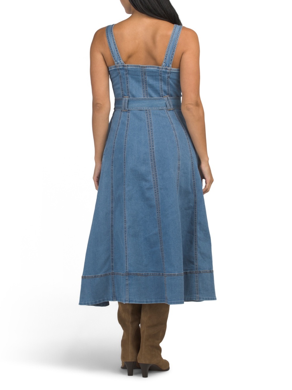 NWOT house of Harlow Denim Button-Front A-Line Dress with Belt - Blue - Picture 3 of 11
